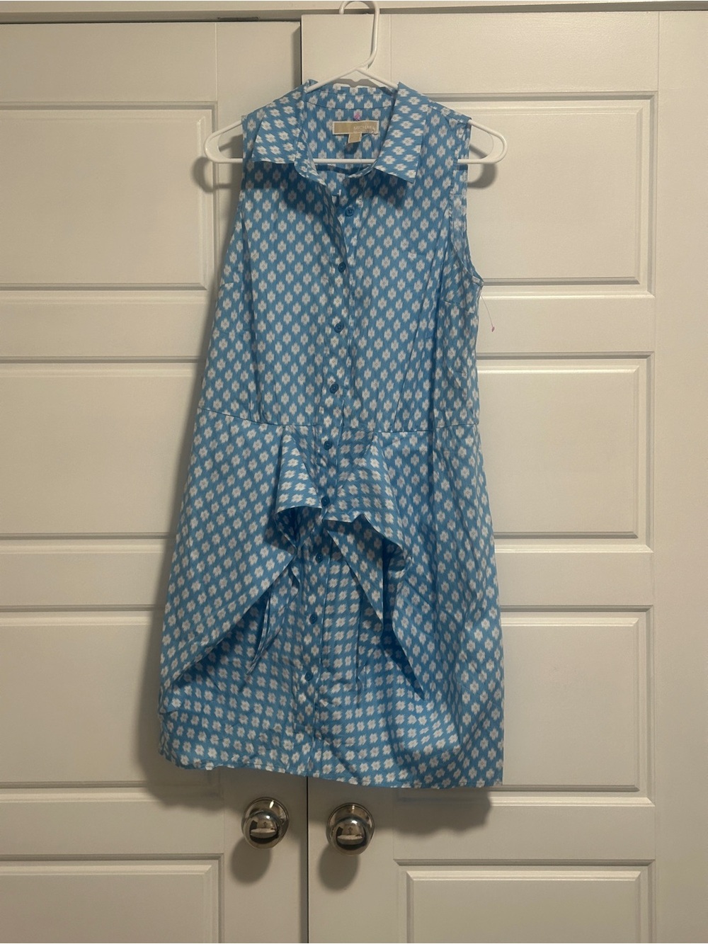 Michael Kors Light Blue Printed Sleeveless Button-Front Kids Dress